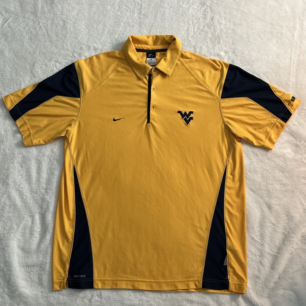 West Virginia Mountaineers Polo Shirt Men X-Large Yellow Blue Nike Dri Fit WVU - Picture 2 of 7